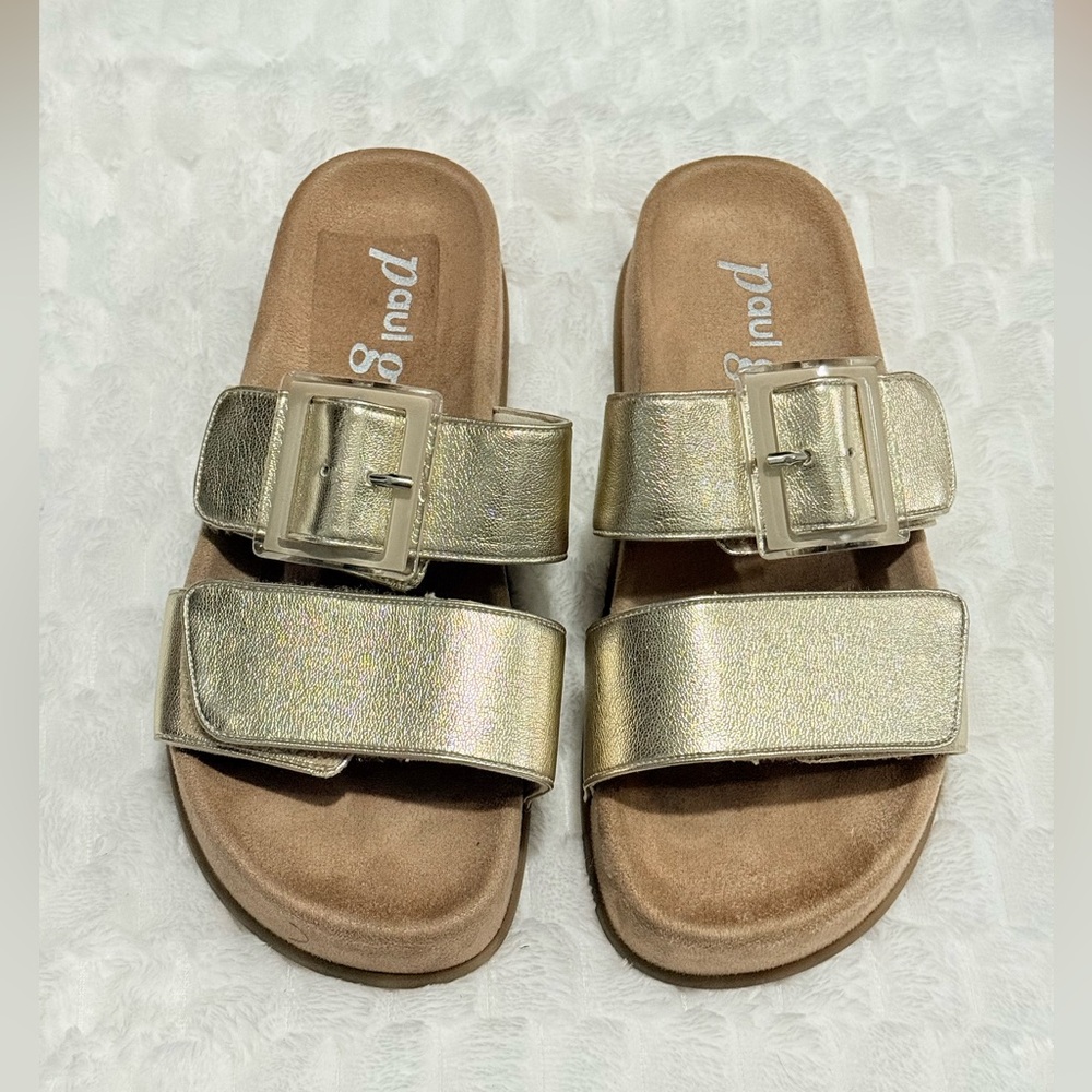NWD $359 Paul Green Aloha Slide Sandals Platino Metallic Future Sz UK 3.5/US 6